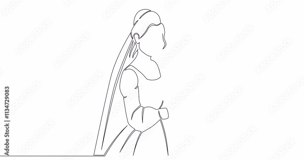 Self drawing line animation Beautiful bride holding a bouquet continuous one single line drawn concept video Self drawing line animation Beautiful bride holding a bouquet continuous one single line drawn concept video