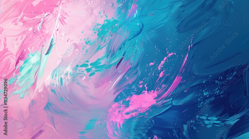 Abstract Painting with Swirls of Pink, Blue and Green Abstract Painting with Swirls of Pink, Blue and Green