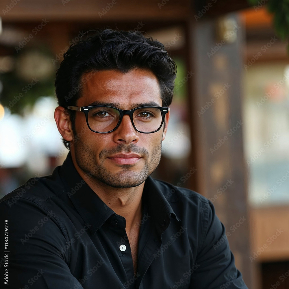 Handsome Man in Glasses - Portrait in Black Shirt Handsome Man in Glasses - Portrait in Black Shirt