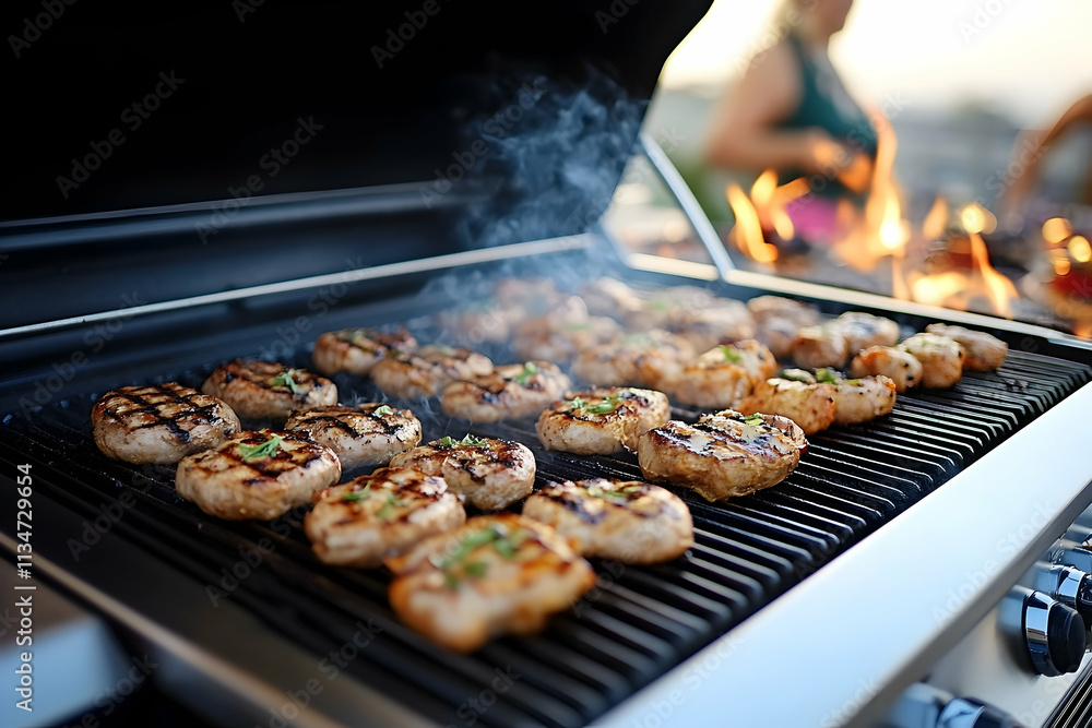 Delicious grilled meat cooking on a barbecue. Delicious grilled meat cooking on a barbecue.