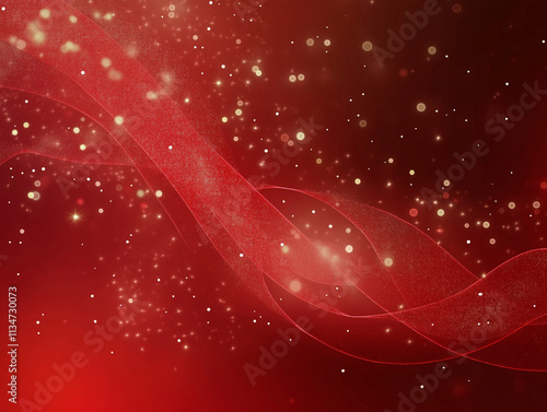 christmas red wave background with gold particles glitter magic of christmass