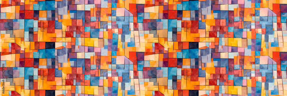 Fototapeta premium Cubist-inspired mosaics, fragmented and colorful, dynamic and artistic. Background, seamless pattern.