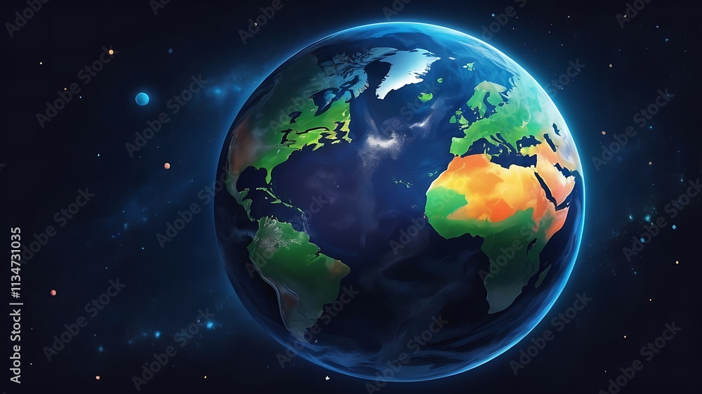 Fototapeta premium A stylized Earth globe in space with distant planets