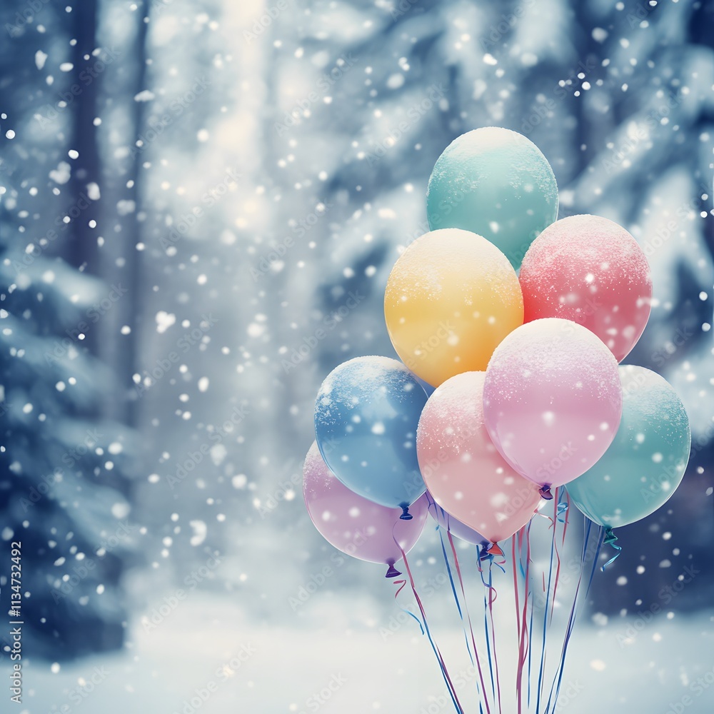 Colorful balloons creating a cheerful winter party mood and vibe. Colorful balloons creating a cheerful winter party mood and vibe.