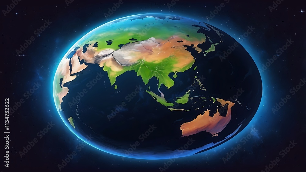 Obraz premium Earth Globe Asia Pacific Ocean View From Space