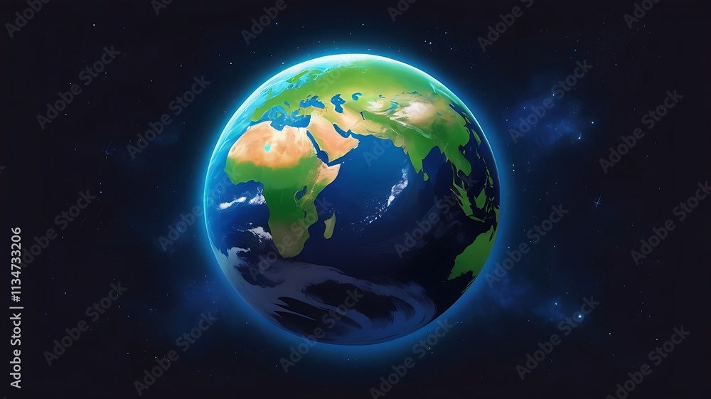 Earth Globe Displayed Against A Starry Night Sky Background Earth Globe Displayed Against A Starry Night Sky Background