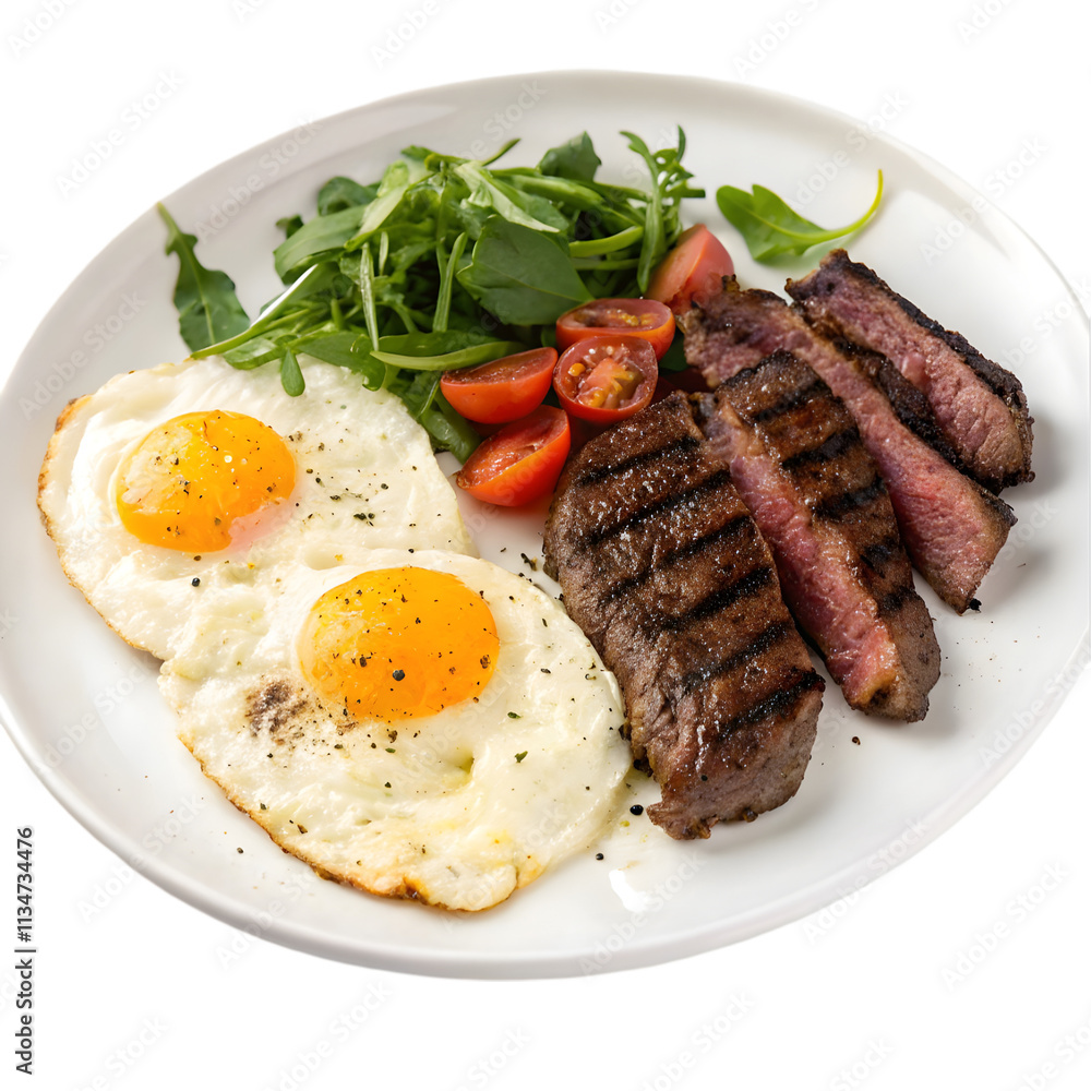 healthy breakfast steak and eggs on transparent background healthy breakfast steak and eggs on transparent background