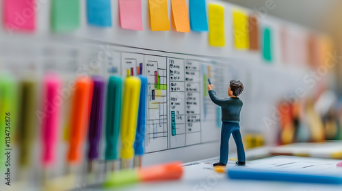 Creative Visualization Techniques in Project Management with Colorful Sticky Notes and Figures