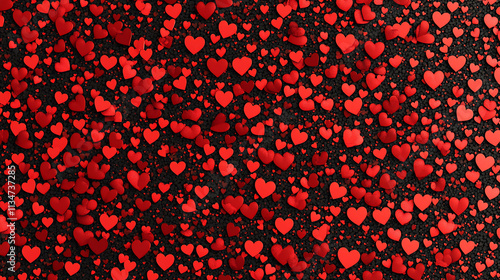 A vibrant pattern of red hearts on a dark background.
