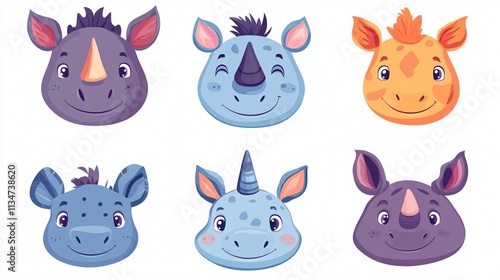 Cute Cartoon Rhinoceros Face Vector Illustration