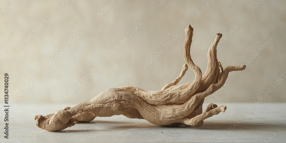 Fototapeta premium Dried ginseng root on marble surface for traditional chinese medicine