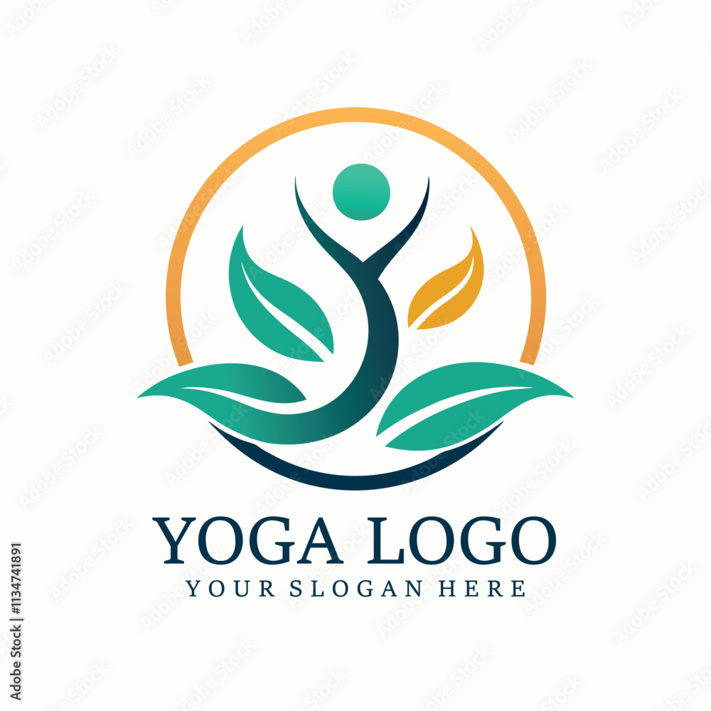 Obraz premium Meditation wellness yoga logo with clean and elegant lines style design