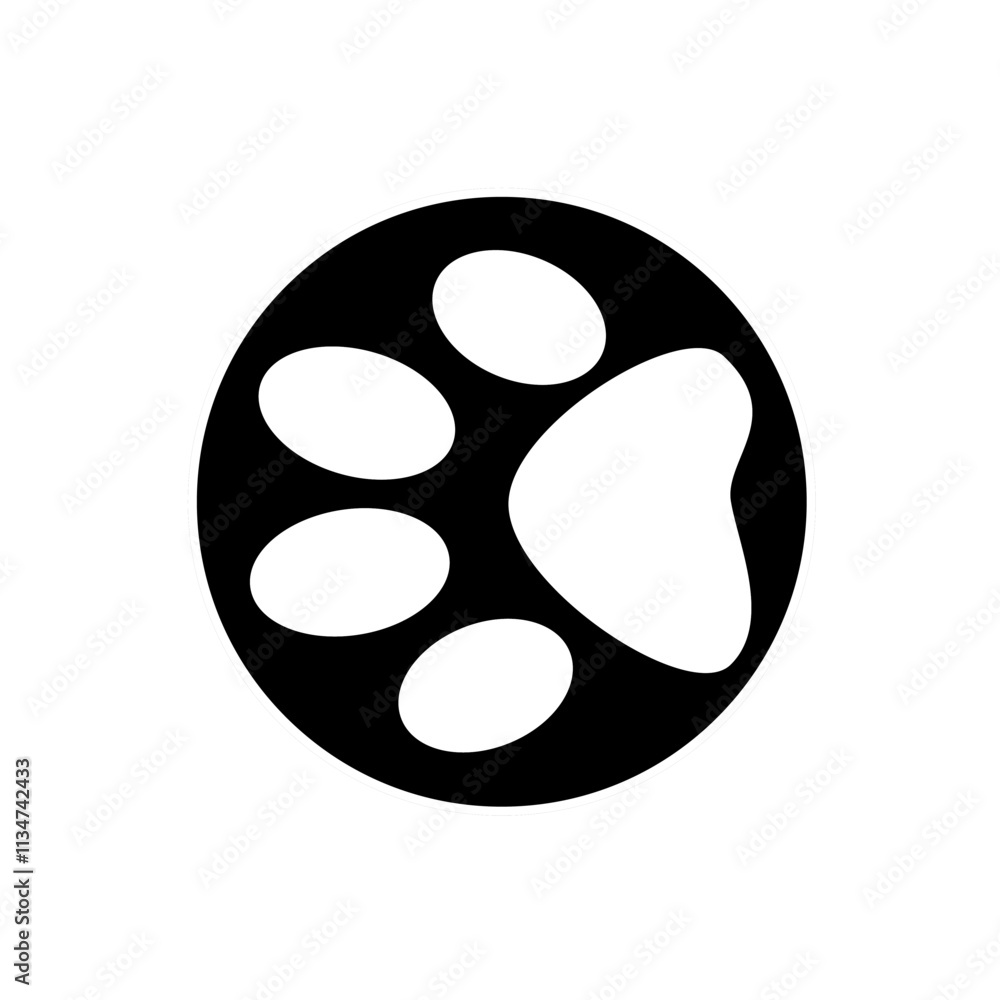 Vector icon of dog paw print in white and black circle Vector icon of dog paw print in white and black circle