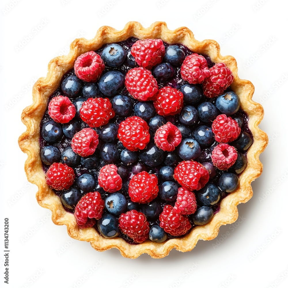 Gourmet Blue Tart Topped with Fresh Berries on a Clean Background Gourmet Blue Tart Topped with Fresh Berries on a Clean Background