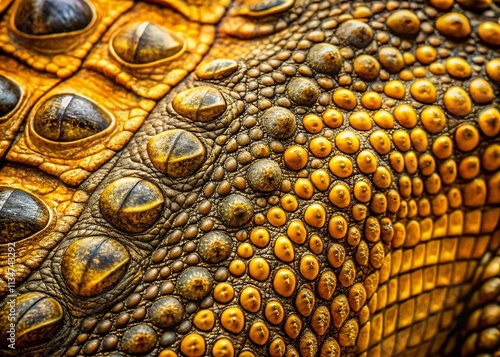Captivating Close-Up of Crocodile Skin Texture with Detailed Scales and Unique Patterns, Perfect for Nature Enthusiasts and Wildlife Photography Aficionados