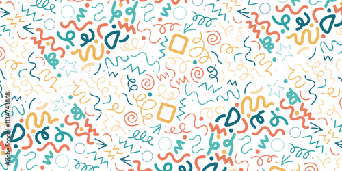 Seamless memphis pattern with white background. Trendy memphis style. Vector repeating texture.