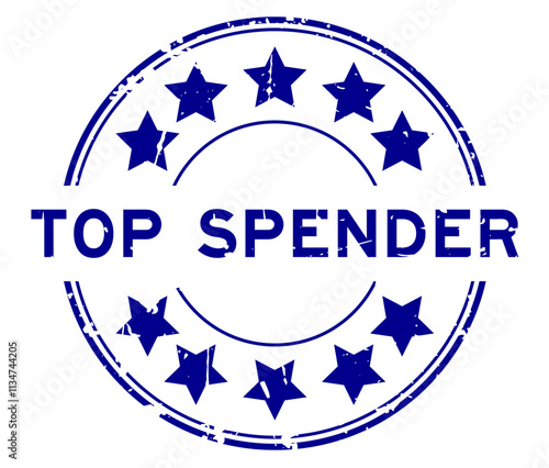 Grunge blue top spender word with star icon round rubber seal stamp on white background