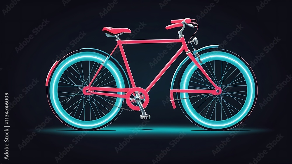 Fototapeta premium A vibrant pink bicycle with glowing cyan wheels