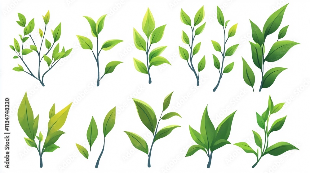 Fototapeta premium Fresh Green Tea Leaves Bud Vector Illustration
