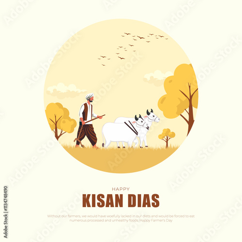Happy National Farmers Day Post and Greeting Card. Farmers Day in India Poster, Kisan Diwas Vector Illustration
