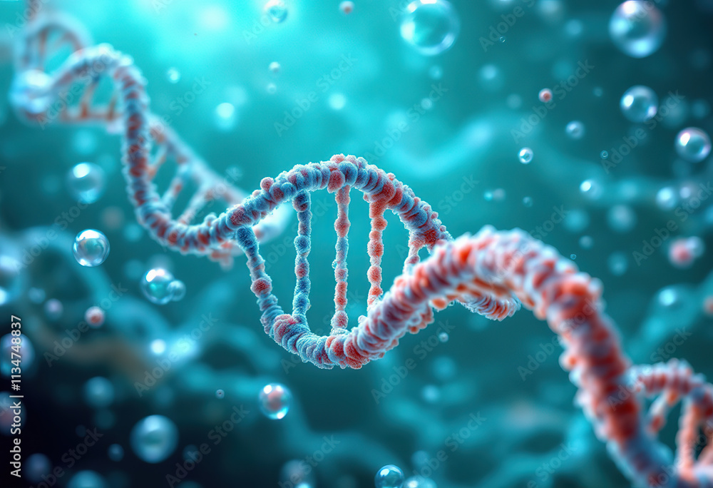 Detailed 3D Model of DNA Double Helix in Aquatic Setting Detailed 3D Model of DNA Double Helix in Aquatic Setting
