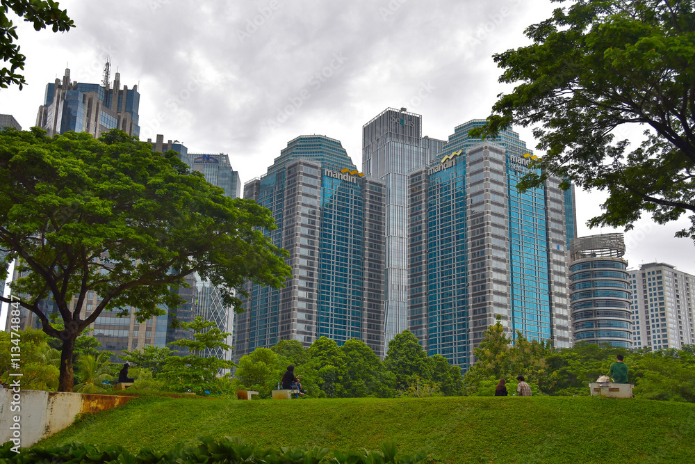 View of office buildings in Jakarta from the City Forest in the Gelora Bung Karno area, Jakarta, December 15, 2024 View of office buildings in Jakarta from the City Forest in the Gelora Bung Karno area, Jakarta, December 15, 2024