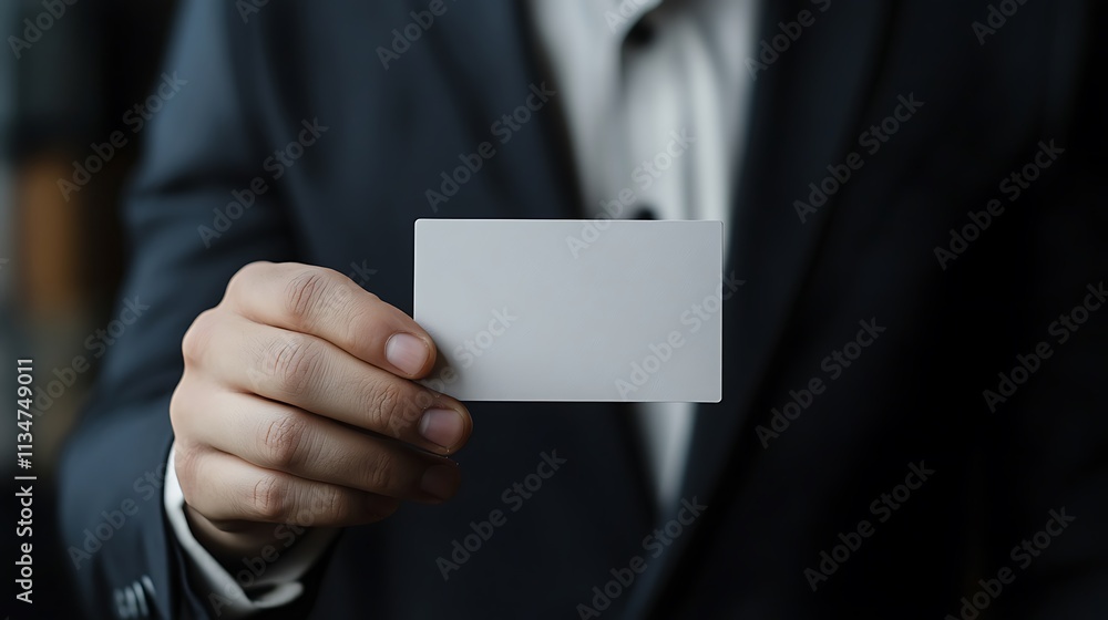 Mockup showing employee extending a blank business card Mockup showing employee extending a blank business card