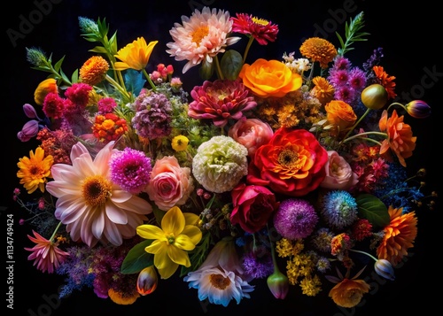 Wallpaper Mural Captivating Double Exposure of Summer Flower Arrangements on a Black Background, Blending Nature's Beauty with Artistic Photography Techniques Torontodigital.ca