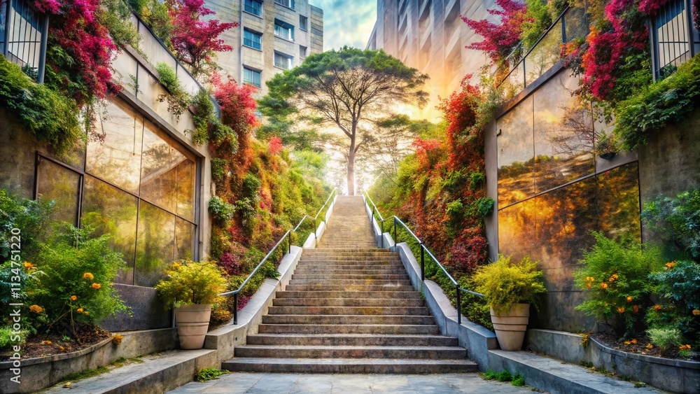 Captivating Double Exposure Photography of a Cement Staircase Blending Nature and Architecture for Unique Visual Storytelling Captivating Double Exposure Photography of a Cement Staircase Blending Nature and Architecture for Unique Visual Storytelling