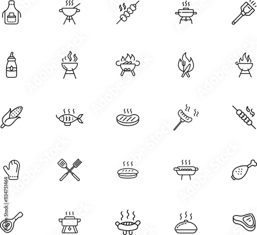 BBQ Grill Icons Food, Utensils, and Grilling Accessories