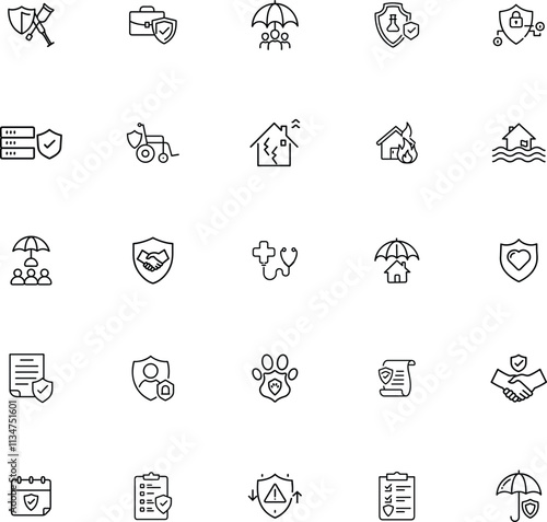 Insurance Icons Protection, Safety, Health, Home, Assets, Security