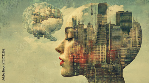 Cityscape Mind: Urban Dreamscape Thought Bubble Illustration