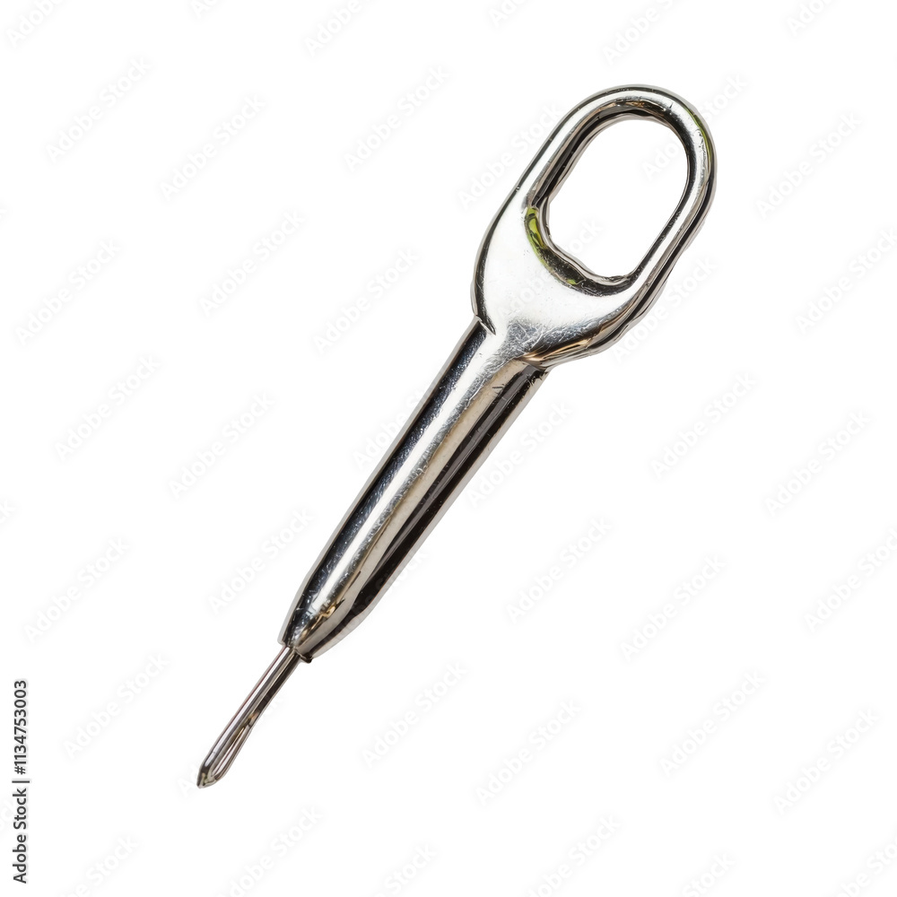 Shiny Metal Tool with Loop and Pointed Tip Isolated on PNG Transparent Background Shiny Metal Tool with Loop and Pointed Tip Isolated on PNG Transparent Background