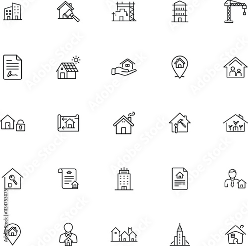 Real Estate Icons Homes, Buildings, Construction, and Contracts