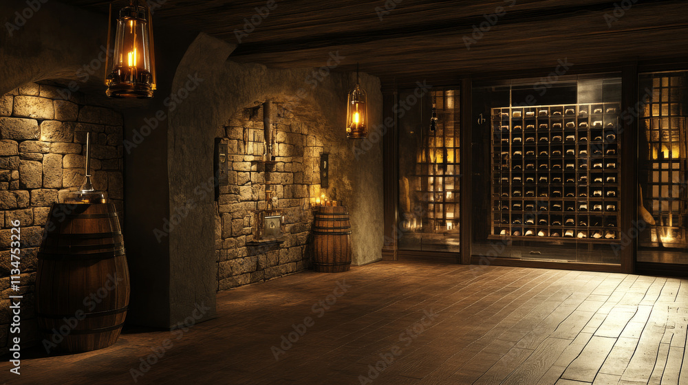 Aged Port Wine Cellar: Traditional Atmosphere, Rustic Charm, Wooden Textures, Warm Lighting Aged Port Wine Cellar: Traditional Atmosphere, Rustic Charm, Wooden Textures, Warm Lighting