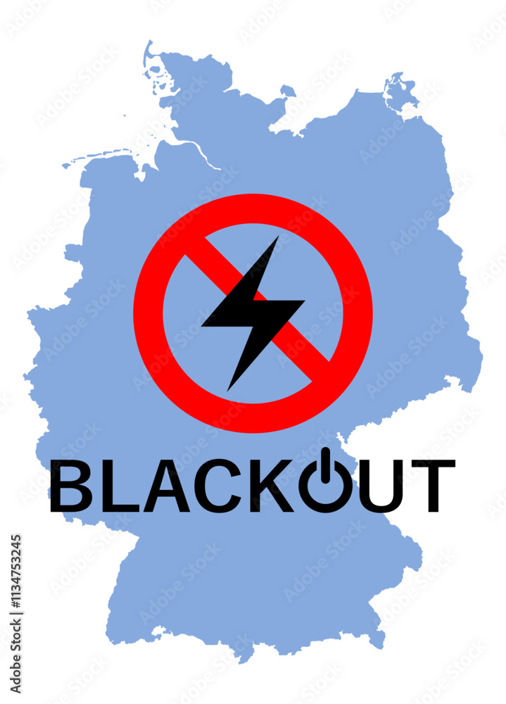 Vector illustration, blackout threat for electricity in Germany, crisis caused by renewables with German map