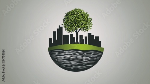 Professional logo features building silhouette integrated green foliage and tree symbolizing commitment eco friendly construction practices and sustainability. photo