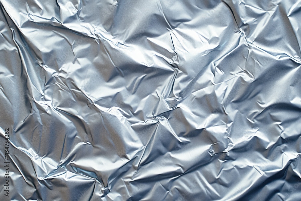 Crumpled shiny silver foil texture with dramatic lighting and high contrast shadows Crumpled shiny silver foil texture with dramatic lighting and high contrast shadows
