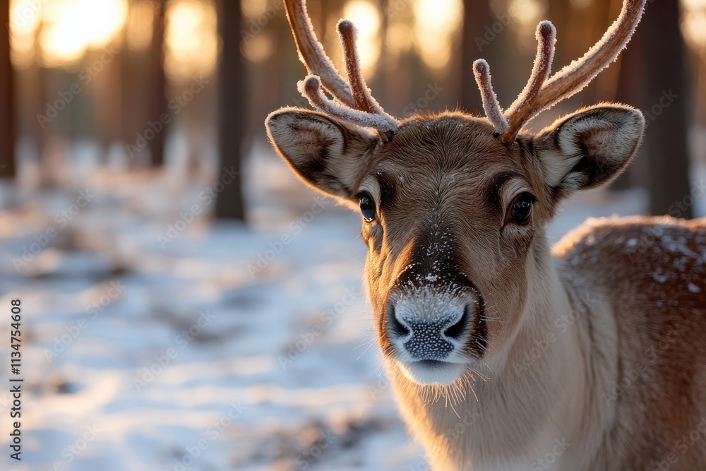 A close-up of a majestic reindeer in a snowy forest setting, embodying the beauty and tranquility of nature during winter, evoking feelings of peace and solitude. A close-up of a majestic reindeer in a snowy forest setting, embodying the beauty and tranquility of nature during winter, evoking feelings of peace and solitude.
