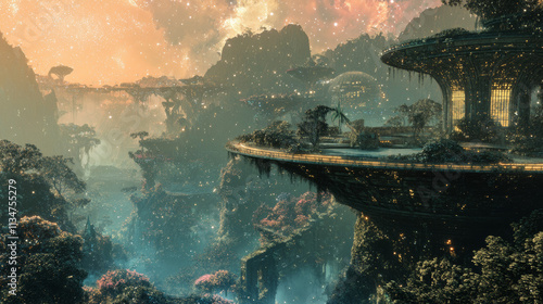 Multiverse Jungle Cityscape: Observation Deck, Starry Night, Surreal