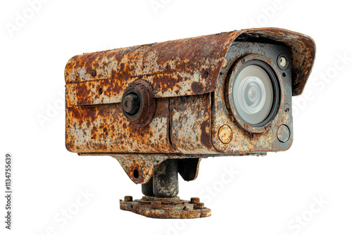 Rusty Security Camera Isolated on PNG Transparent Background