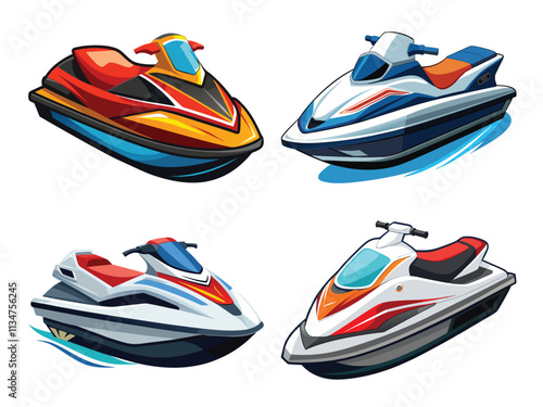 Jet Ski Vector Set Isolated on White Background