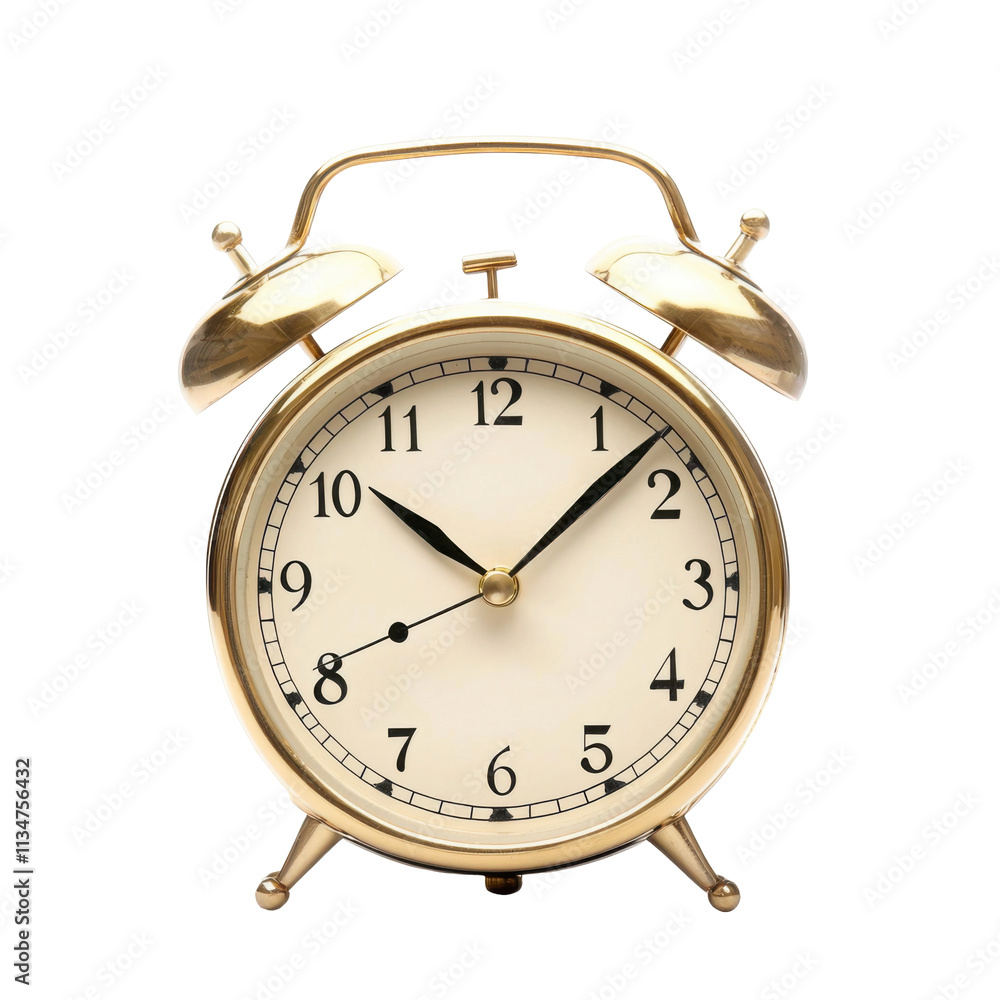 Gold Alarm Clock Shows Time Isolated on PNG Transparent Background Gold Alarm Clock Shows Time Isolated on PNG Transparent Background