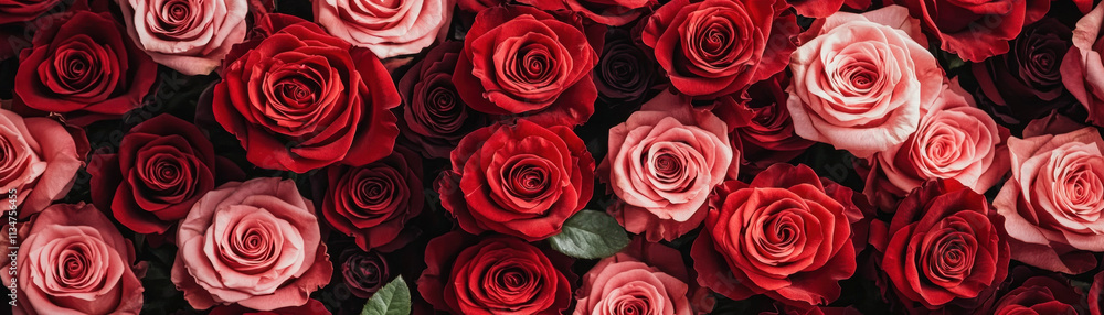 Obraz premium Valentine's Love Heart. Vibrant roses in various shades of red and pink, creating a romantic floral display.