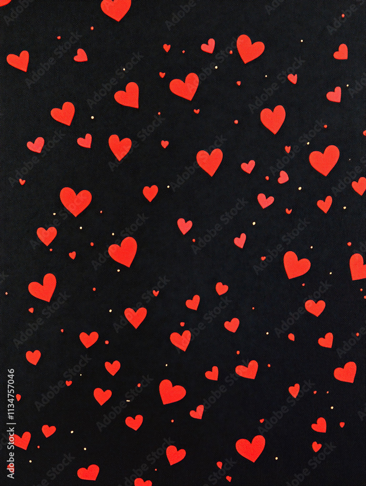 A pattern of red hearts against a black background. A pattern of red hearts against a black background.