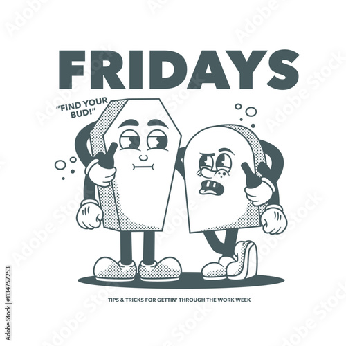 Cartoon character coffin And tombstone