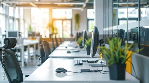 Headset and customer support equipment at call center ready for actively service . Corporate business help desk and telephone assistance concept