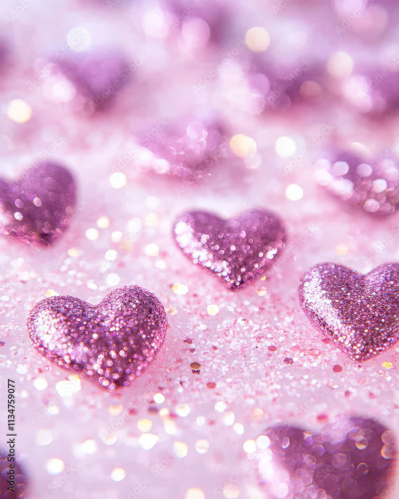 Obraz premium Pink Glitter Hearts: Romantic Valentine's Background