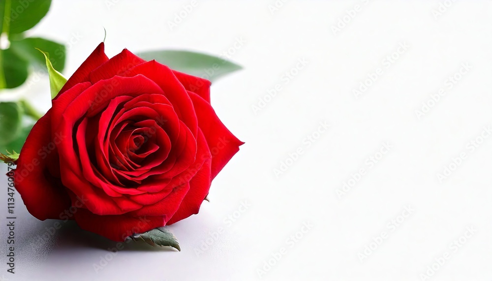 Red Rose on White Background: Greeting Card Template with Copy Space for Text Red Rose on White Background: Greeting Card Template with Copy Space for Text