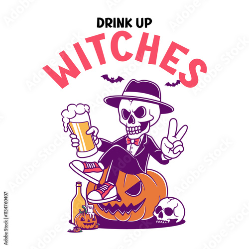 Skull drink beer helloween 